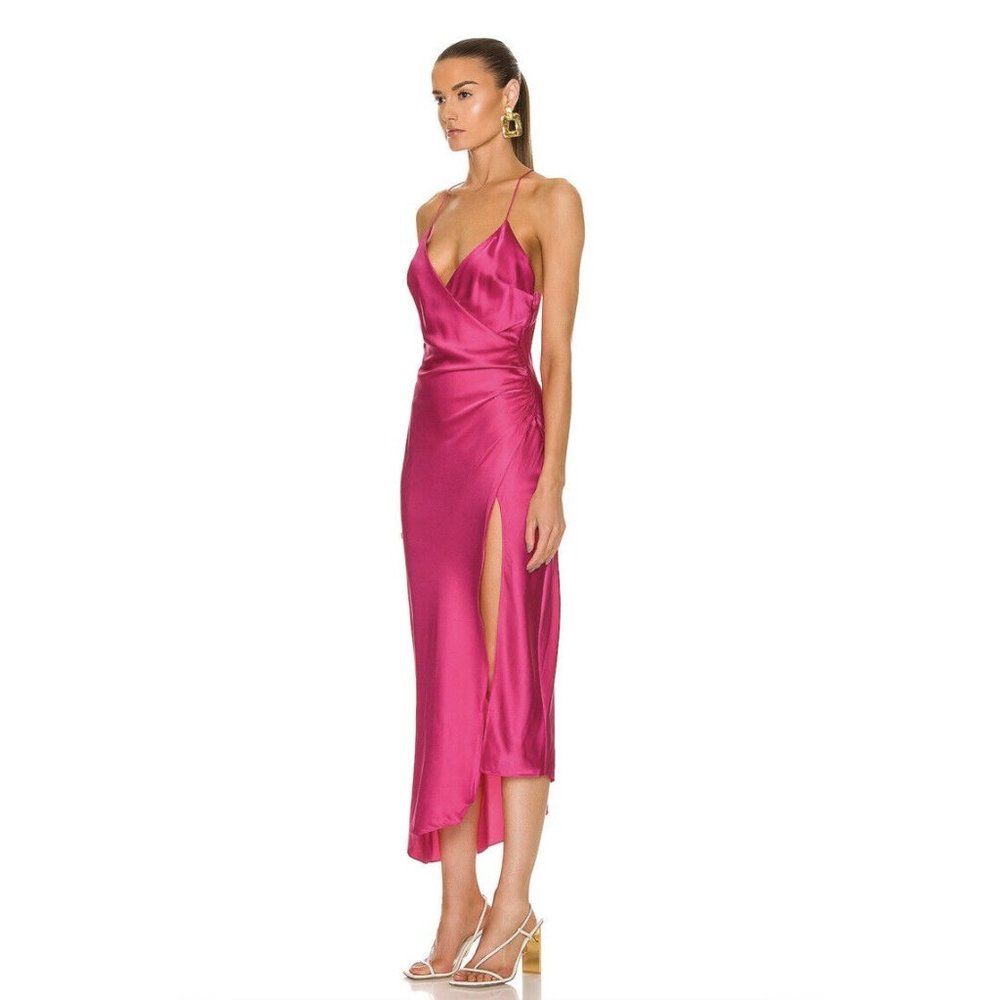 SER.O.YA Emma Silk Dress Fuchsia Purple Pink - Picture 4 of 5